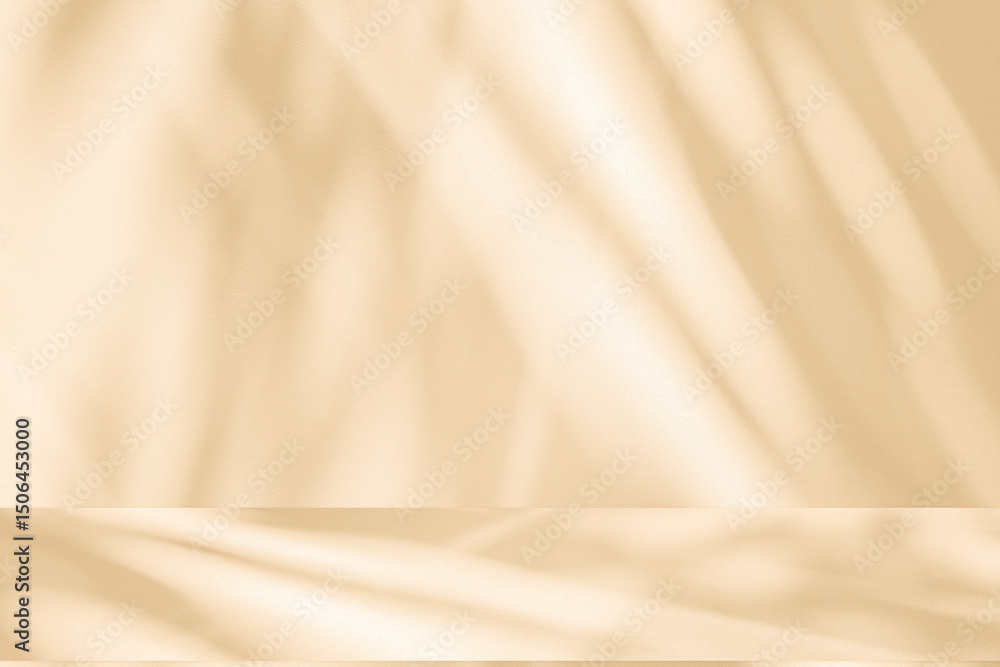 Aufkleber wall interior background, studio and backdrops show products. with leaf shadow from window color bei
