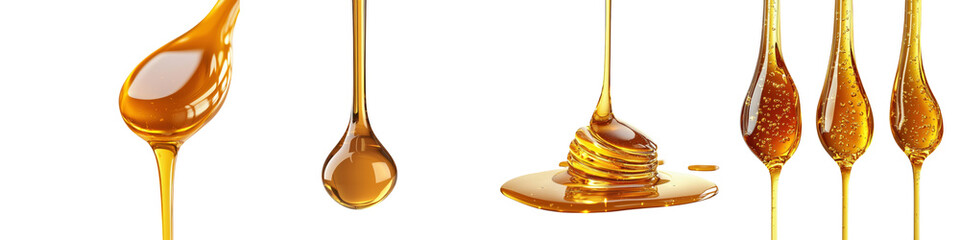 Colorful ice cream flavor ingredients concept. Honey drips and formations on a dark surface