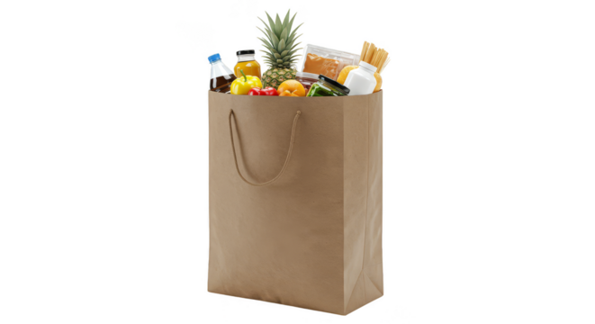 Isolated Full Grocery Bag Illustration of Food Items on Transparent Background