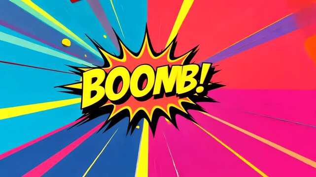 Colorful comic-style explosion graphic with the word 'BOOMB!' on vibrant background