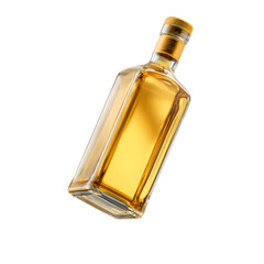 Elegant golden tequila bottle mockup floating against a white background showcasing the premium and sophisticated craftsmanship of this traditional Mexican liquor