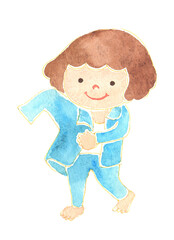 水彩風 パジャマに着替える子どものイラスト　保育・教育・知育素材