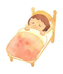 寝る子どもの水彩イラスト　保育・教育・知育素材
