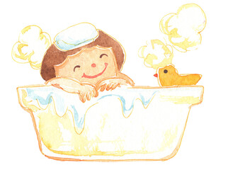 お風呂に入る子供のイラスト　保育・教育・知育素材