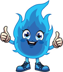 Happy blue flame vector illustration with thumbs up