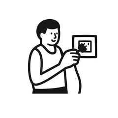 Faceless TBlack Outline of Hand Plugging Electrical Cord into Socket – Instructional Clipart on White Backgroundwo People Hugging – Bold Outline Emotional Moment Clipart on White Background