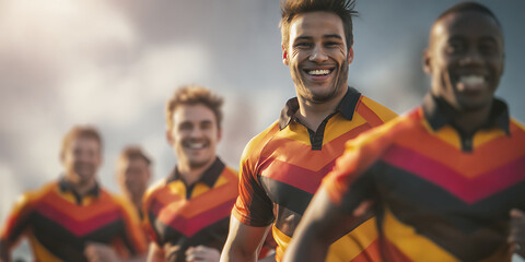 Fototapeta premium Winning Team Diverse Athletes Celebrating Victory
