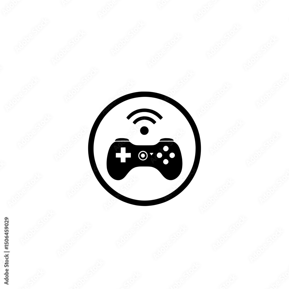 Poster wireless gamepad vector icon with signal lines for gaming, technology, and entertainment ui