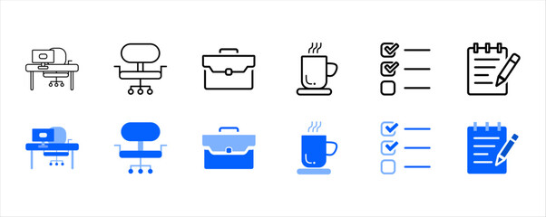 Daily Office Activities and Work Essentials Icon Set
