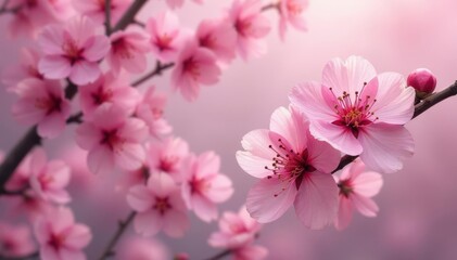 Obraz premium Delicate pink sakura blossoms in full bloom, arranged in a repeating pattern , pink flower, nature