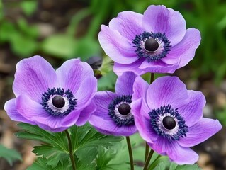 Anemone flowers swaying gently in a soft breeze, natural and graceful
