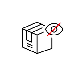 Vector icon of delivery box with crossed-out eye, symbolizing hidden shipment, private delivery, or invisible tracking. Ideal for logistics apps, e-commerce platforms, and privacy settings
