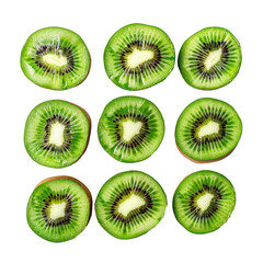 Fototapeta premium Collection of Kiwi slices top view full length isolate on transparent background