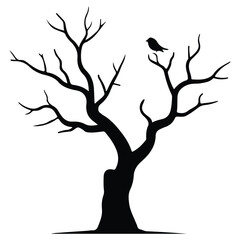 Obraz premium Black vector silhouette of a tree with bare branches on white background