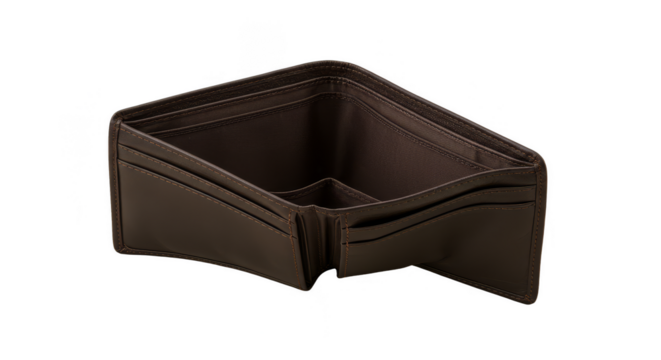 Isolated Leather Wallet Brown Object on Transparent Background Photo