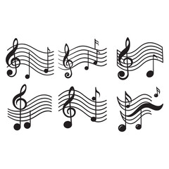 Musical Notes and Staff Set Vector Illustrations for Music Design