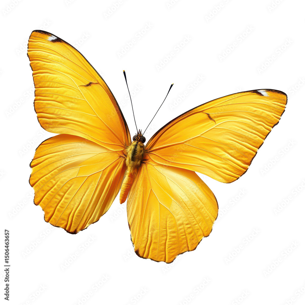 Poster bright yellow butterfly resting on a transparent background showcasing intricate wing patterns and v