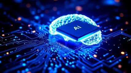 Artificial intelligence chip with glowing brain network and digital circuit board, futuristic technology concept and neural network design - Powered by Adobe