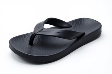 Single black flip-flop, isolated on white background, clipart, rubber, graphic