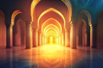 Golden Arches Illuminate Grand Mosque Hallway