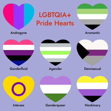 LGBTQIA+ Pride Hearts Collection Androgyne Aromantic Genderfluid Agender Demisexual Intersex Genderqueer Nonbinary