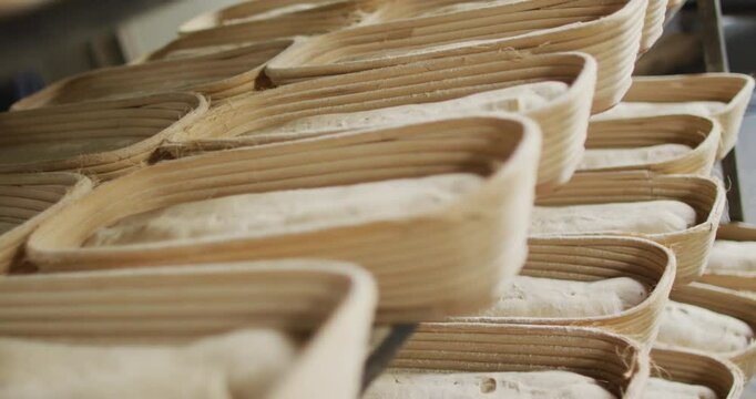 Animation of bread in molds prepared for baking