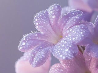 Fototapeta premium Close-up of a single Verbena bloom with dewdrops, fresh and delicate