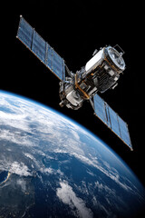 Satellite orbiting Earth representing global monitoring, space technology, and data transmission