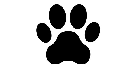 Simple white dog paw print outline graphic isolated on transparent background