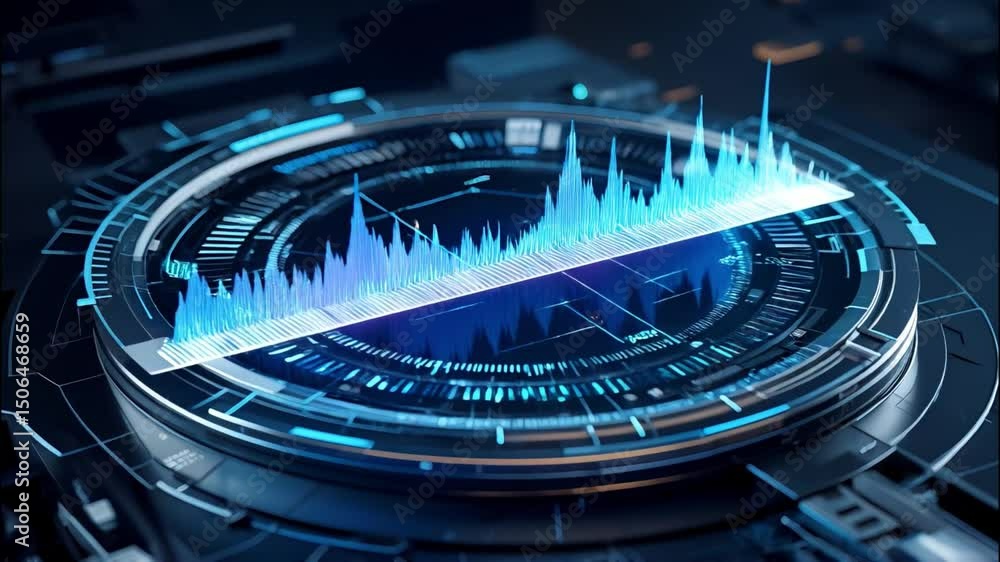 Poster cyber dashboard showcasing vibrant sinewave curves and radial metrics for dynamic data insights