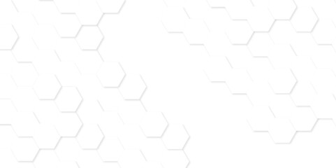 Minimal white hexagonal hexagon modern technology creative emboss light honeycomb polygonal web. abstract geometric science and mosaic tile with template texture background.	