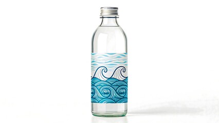 Refreshing Ocean Wave Water Bottle Design Mockup featuring a stylized blue wave pattern label