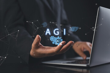 Human hands interact with virtual screen to explore artificial general intelligence and agentic ai in everyday life, highlighting how advanced technology is becoming smarter than humans in the ai era