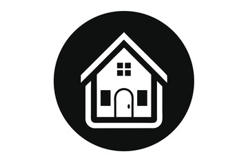 Obraz premium Simple Black and White House Icon in Circle for Real Estate