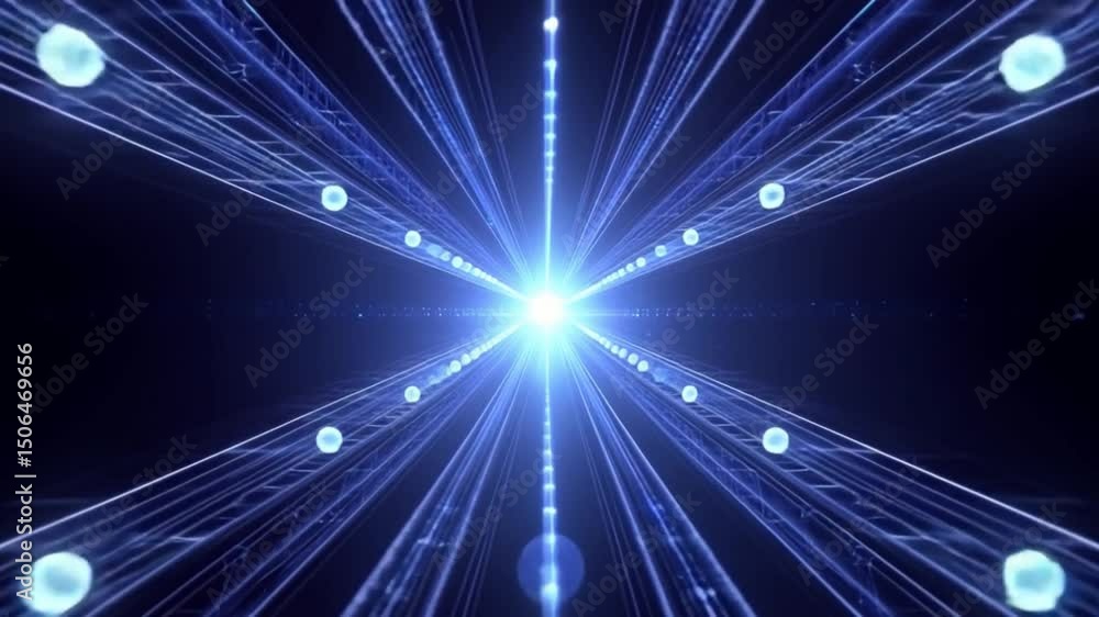 Poster immersive digital tunnel of expanding orbs of light creating dynamic visual experiences