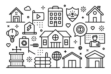 Doodle Style Icons Representing Business Real Estate Education and Technology