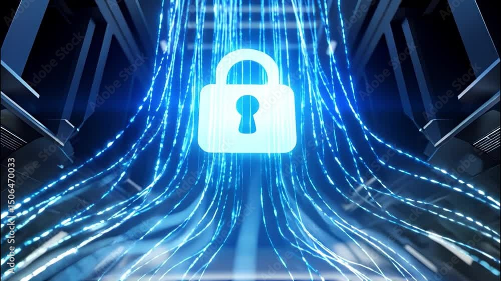 Poster secure data encryption in digital networks ensuring security with glowing protection