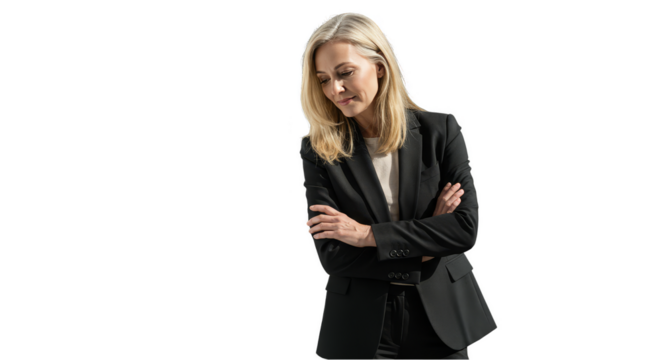 Isolated Photo Of A Blonde Businesswoman In A Black Blazer Portrait