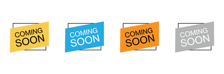 Coming soon banner icon in flat style. Promotion label vector illustration on isolated background. Open poster sign business&nbsp;concept. Vector  Illustration . EPS 20 .