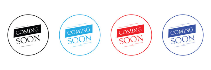 Coming soon banner icon in flat style. Promotion label vector illustration on isolated background. Open poster sign business concept. Vector  Illustration . EPS 20 .