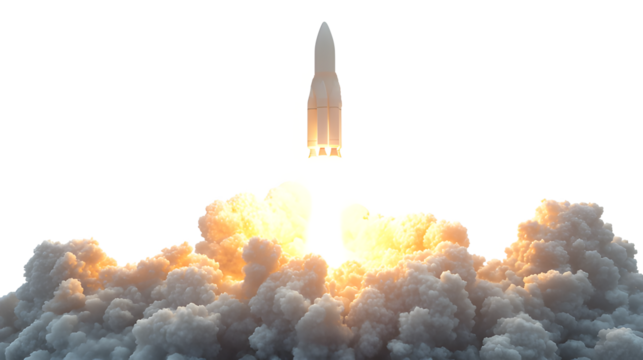 3D Rocket Launching with Isolated on a transparent  Background 