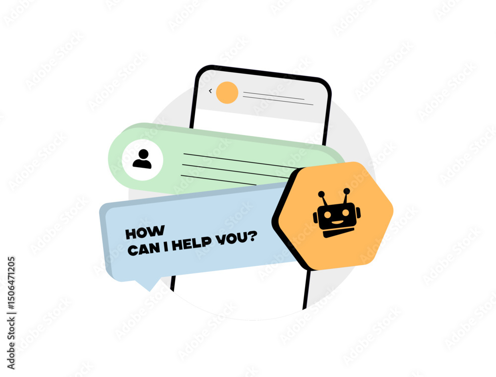 Poster ai chatbot ux design with virtual assistant interface, chatbot conversation screen. user and chat bo