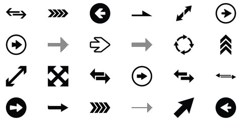 Arrows set icon. Arrow black colored. Arrows set vector illustration. Arrow up and down, left and right arrows, refresh arrow icons Vector illustration. EPS 10