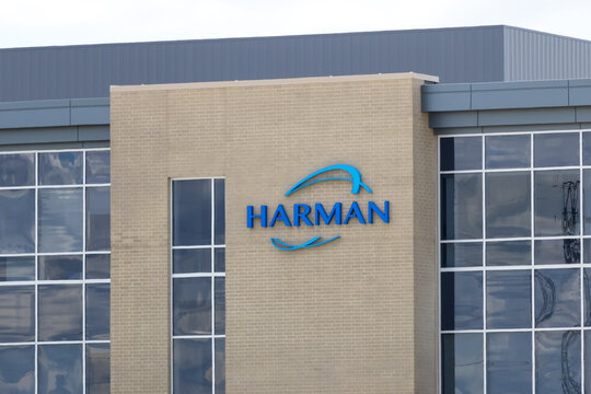 Harman International Industries signage produces, designs and engineers connected products and speakers for automakers in Novi, Michigan.