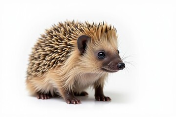 Fototapeta premium Single brown hedgehog against stark white backdrop , animal, stock