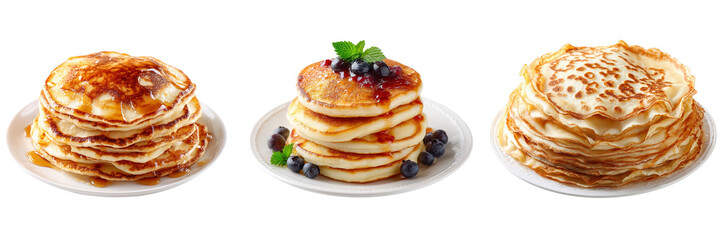 Set of Delicious pancakes on a plate isolated on a transparent background