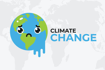 Melting Earth with sad expression, Climate Change message, ideal for environmental awareness.