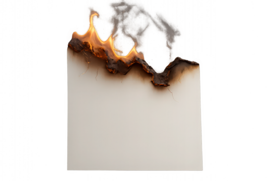 Burnt Paper with Flames and Smoke Charred Edge Fire Damage Concept
