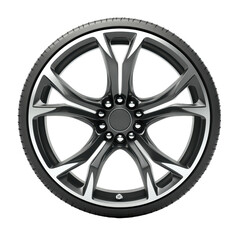 Obraz premium Sleek modern car wheel rim on Transparent background showcasing intricate design and polished finish, Modern Car Wheel Rim on PNG background