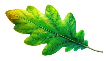 Fototapeta premium Oak Leaf, Green Leaf Isolated, White Background, Nature Photography, Stock Photo, High Resolution, Botanical Image, Single Leaf, Autumn Leaf, Spring Leaf, Green Oak Leaf